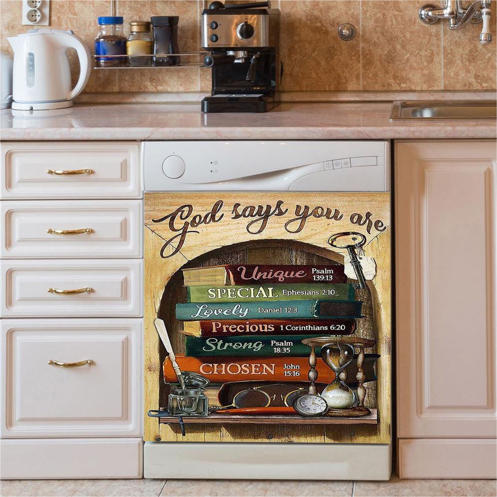God Says You Are Book Glasses Dishwasher Cover, Christian Dishwasher Stickers, Bible Verse Kitchen Decor
