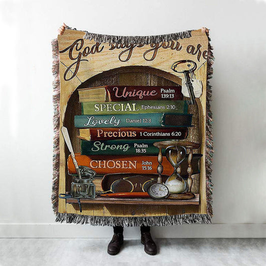 God Says You Are Book Glasses Woven Blanket Art - Christian Art - Bible Verse Throw Blanket - Religious Home Decor
