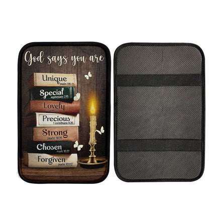 God Says You Are Book Vintage Bible Night Car Center Console Cover, Christian Car Accessories