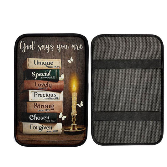 God Says You Are Book Vintage Bible Night Car Center Console Cover, Christian Car Accessories