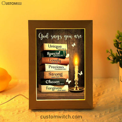 God Says You Are Book Vintage Bible Night Frame Lamp Art - Christian Night Light - Bible Verse Wooden Lamp