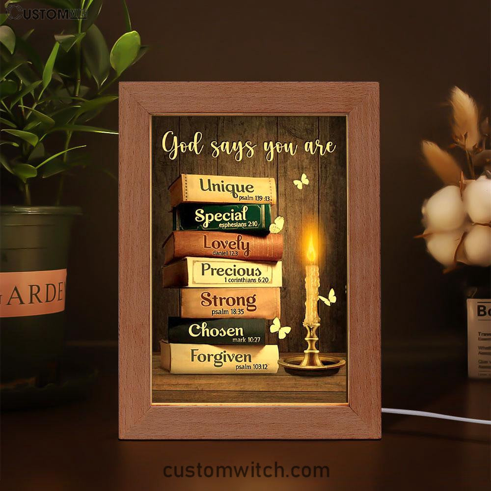 God Says You Are Book Vintage Bible Night Frame Lamp Art - Christian Night Light - Bible Verse Wooden Lamp