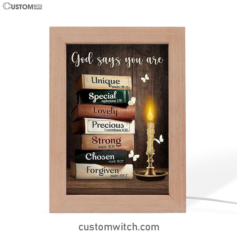 God Says You Are Book Vintage Bible Night Frame Lamp Art - Christian Night Light - Bible Verse Wooden Lamp