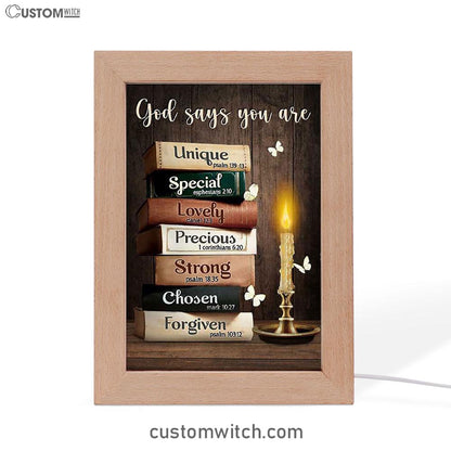 God Says You Are Book Vintage Bible Night Frame Lamp Art - Christian Night Light - Bible Verse Wooden Lamp