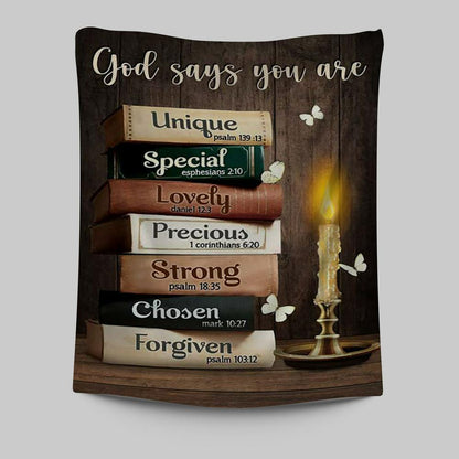 God Says You Are Book Vintage Bible Night Tapestry Wall Art - Christian Tapestries Prints - Bible Verse Tapestry Art