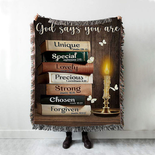 God Says You Are Book Vintage Bible Night Woven Throw Blanket - Christian Woven Blanket Prints - Bible Verse Woven Blanket Art