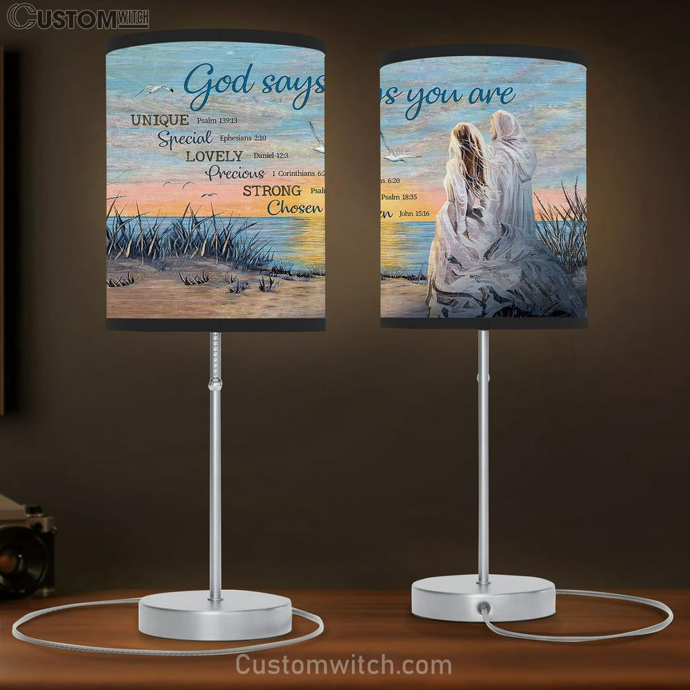 God Says You Are Table Lamb - Beautiful Girl Walks With Jesus Large Table Lamb Art - Christian Bedroom Decor - Religious Wall Decor