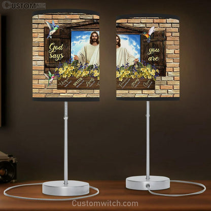 God Says You Are Table Lamb - Jesus Christ Hummingbird Yellow Flower Large Table Lamb Art - Christian Bedroom Decor - Religious Wall Decor