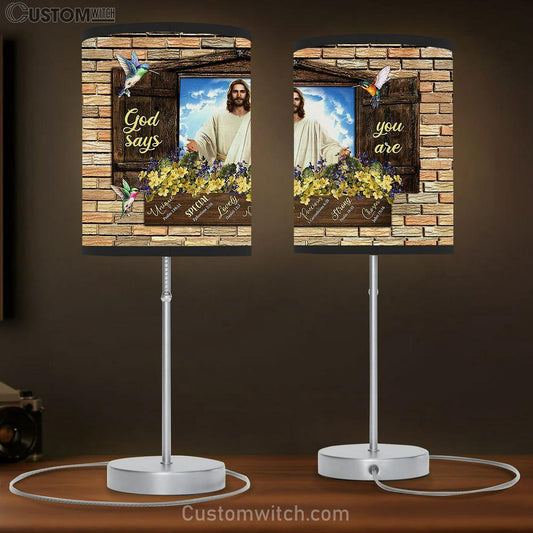 God Says You Are Table Lamb - Jesus Christ Hummingbird Yellow Flower Large Table Lamb Art - Christian Bedroom Decor - Religious Wall Decor