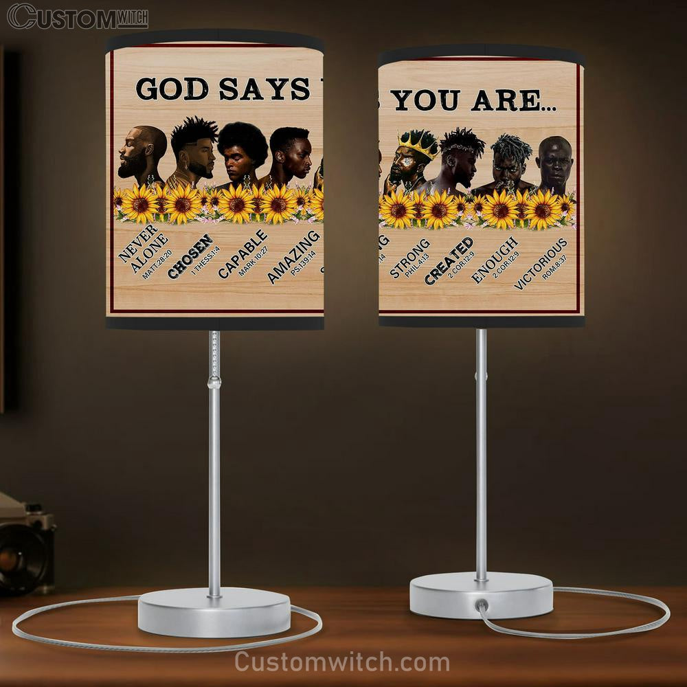 God Says You Are Table Lamb Gift - African American Black Men - Christian Wall Table Lamb - Scripture Table Lamb Prints