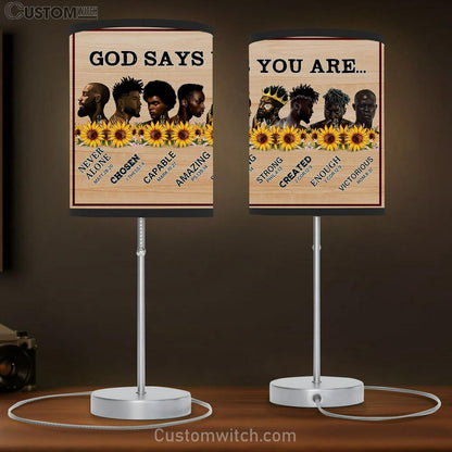God Says You Are Table Lamb Gift - African American Black Men - Christian Wall Table Lamb - Scripture Table Lamb Prints