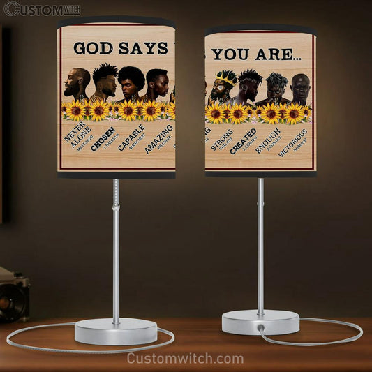 God Says You Are Table Lamb Gift - African American Black Men - Christian Wall Table Lamb - Scripture Table Lamb Prints
