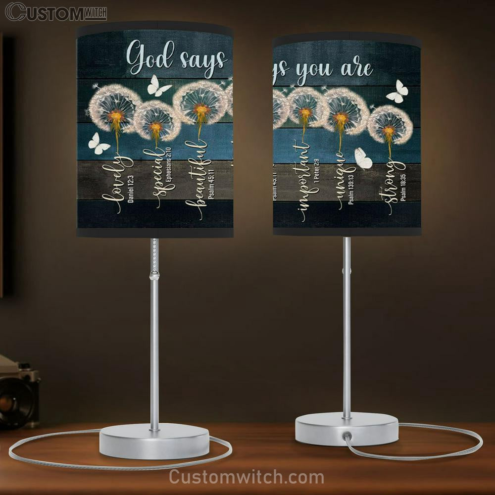 God Says You Are Table Lamb Gift - Dandelion Butterfly - Christian Bedroom Decor