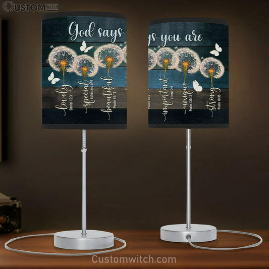 God Says You Are Table Lamb Gift - Dandelion Butterfly - Christian Bedroom Decor