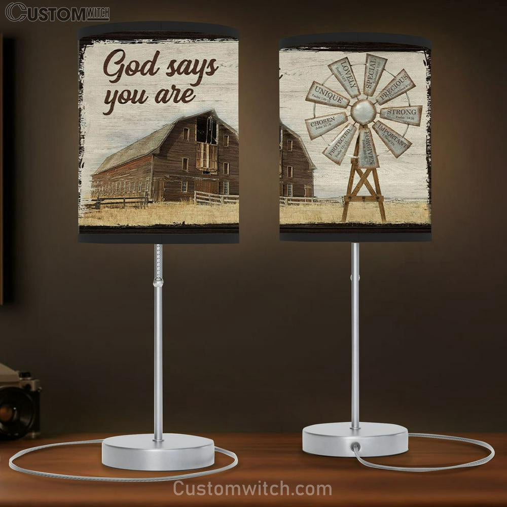 God Says You Are Table Lamb Gift - Farmhouse Windmill - Christian Bedroom Decor