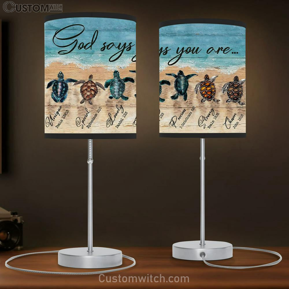 God Says You Are Table Lamb Gift - Sea Turtles Christian Table Lamb Print - Christian Bedroom Decor