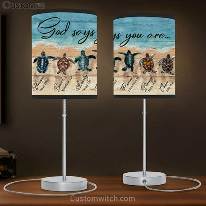 God Says You Are Table Lamb Gift - Sea Turtles Christian Table Lamb Print - Christian Bedroom Decor