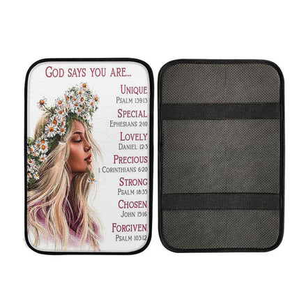 God Says You Are Car Armrest Pad - Catholic Christian Gifts For Women, Christian Car Accessories