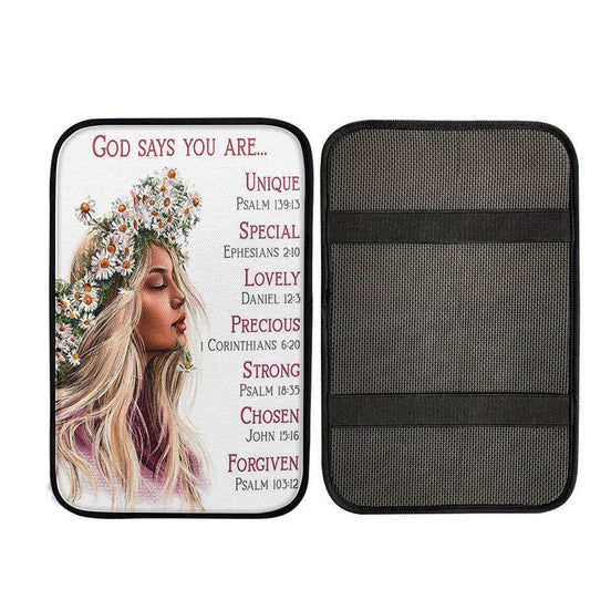God Says You Are Car Armrest Pad - Catholic Christian Gifts For Women, Christian Car Accessories