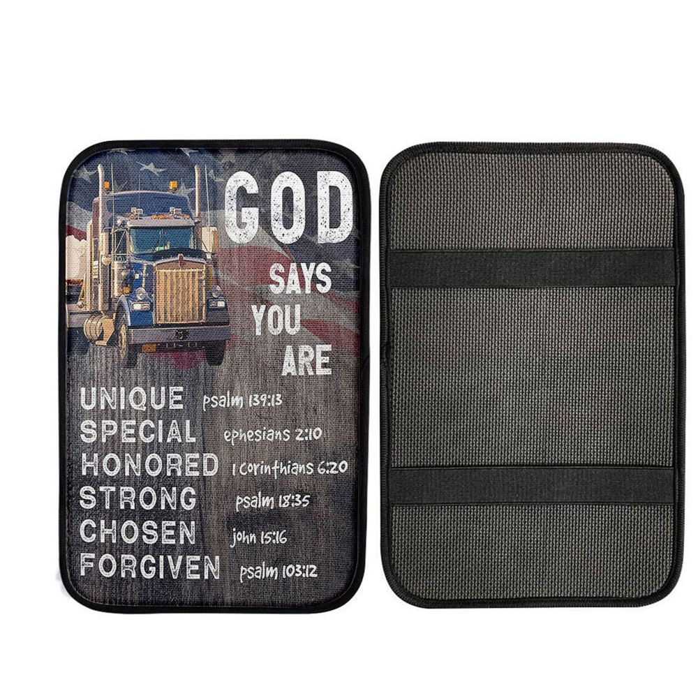 God Says You Are Car Armrest Pad - Christian Gifts For Trucker Drivers, Christian Car Accessories
