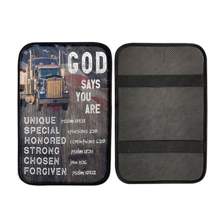 God Says You Are Car Armrest Pad - Christian Gifts For Trucker Drivers, Christian Car Accessories