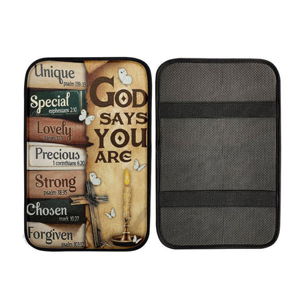 God Says You Are Car Center Console Cover, Bible Car Armrest Pad, Christian Car Accessories