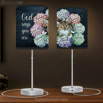 God Says You Are Cat Hydrangea Butterfly Table Lamb Gift - Bible Verse Table Lamb - Religious Bedroom Decor