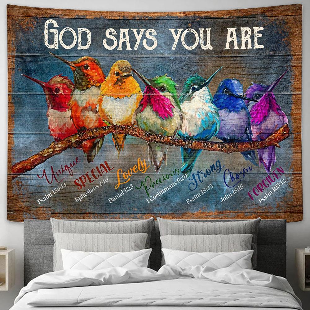 God Says You Are Colorful Birds Tapestry Wall Art - Christian Wall Tapestry - Scripture Tapestry Prints