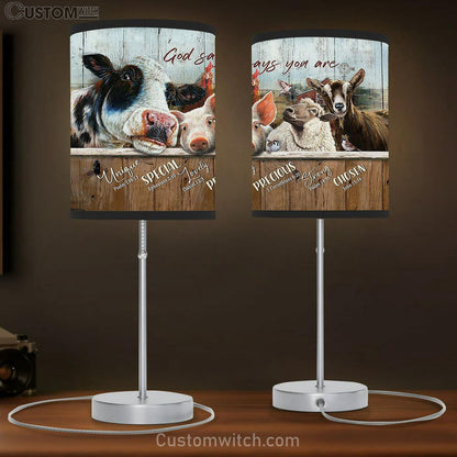 God Says You Are Dairy Cow Animal Rooster Table Lamb Gift - Bible Verse Table Lamb - Religious Bedroom Decor