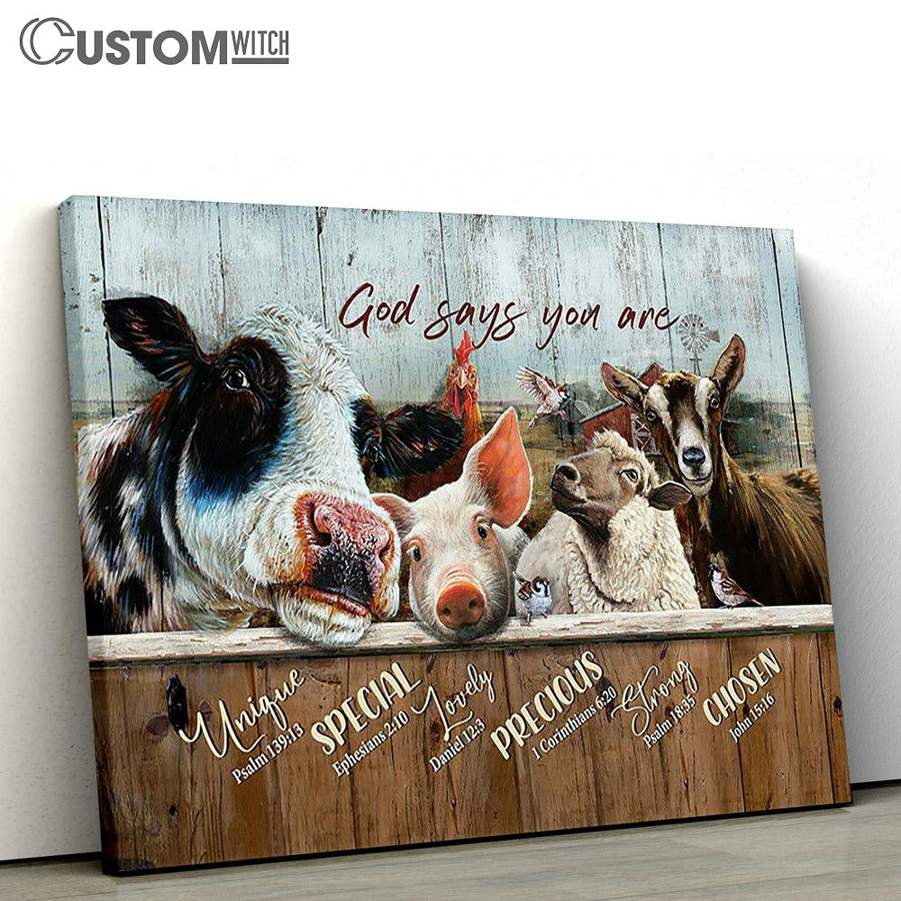God Says You Are Dairy Cow Animal Rooster Canvas Wall Art - Bible Verse Canvas - Religious Prints