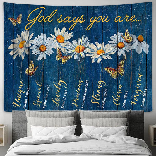 God Says You Are Daisy Tapestry Wal Art - Christian Wall Tapestry - Scripture Tapestry Prints