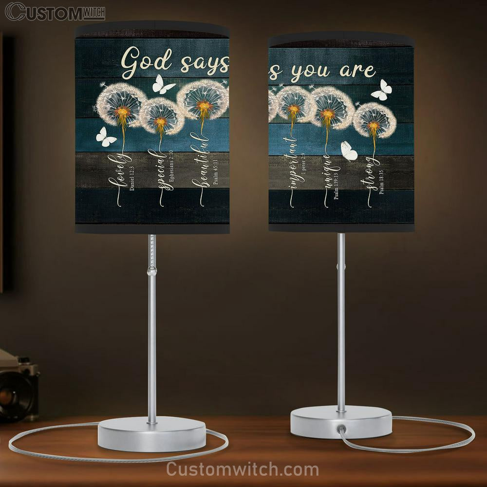God Says You Are Dandelion Butterfly Table Lamb Gift - Bible Verse Table Lamb - Religious Bedroom Decor