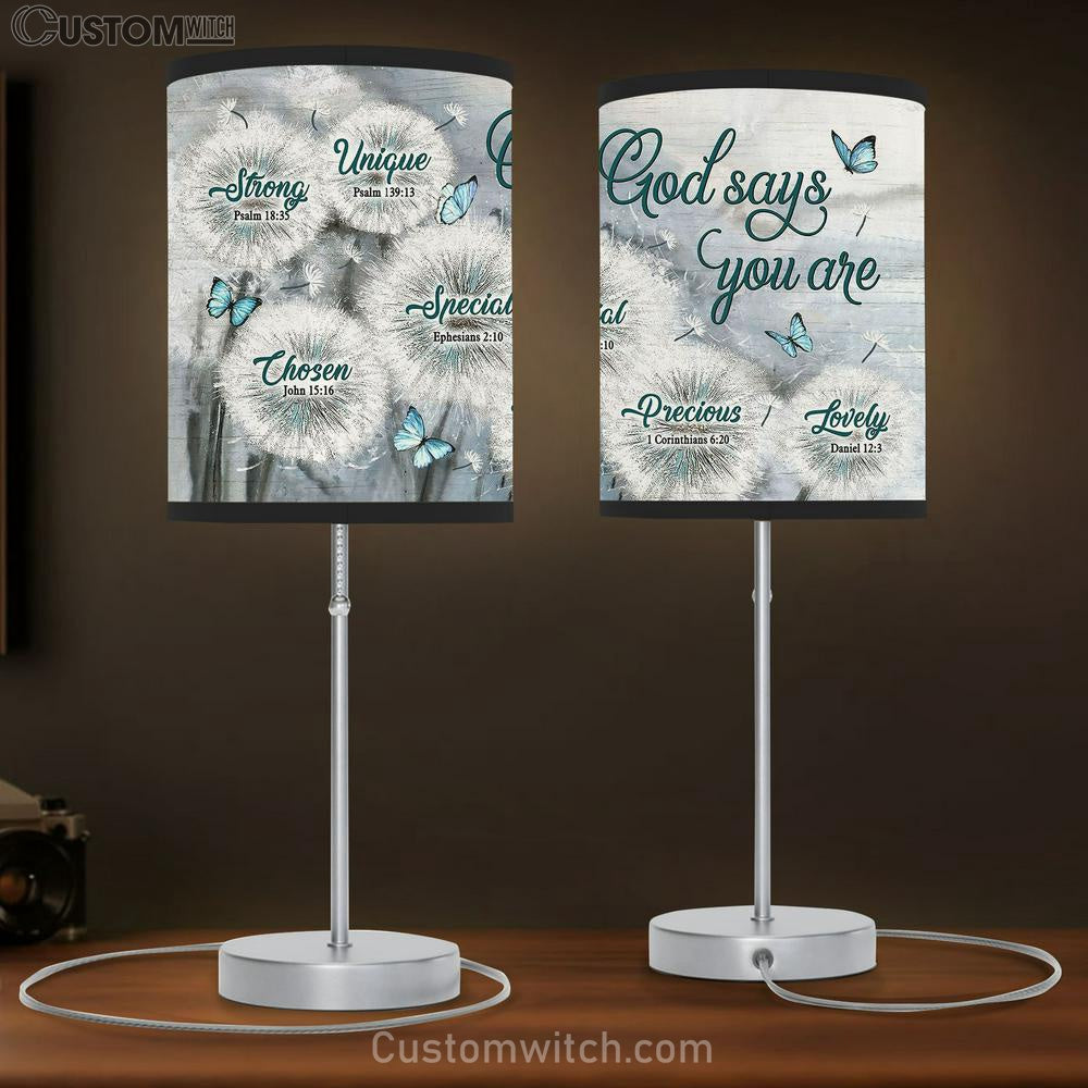 God Says You Are Dandelion Field Blue Butterfly Table Lamb Gift - Bible Verse Table Lamb - Religious Bedroom Decor