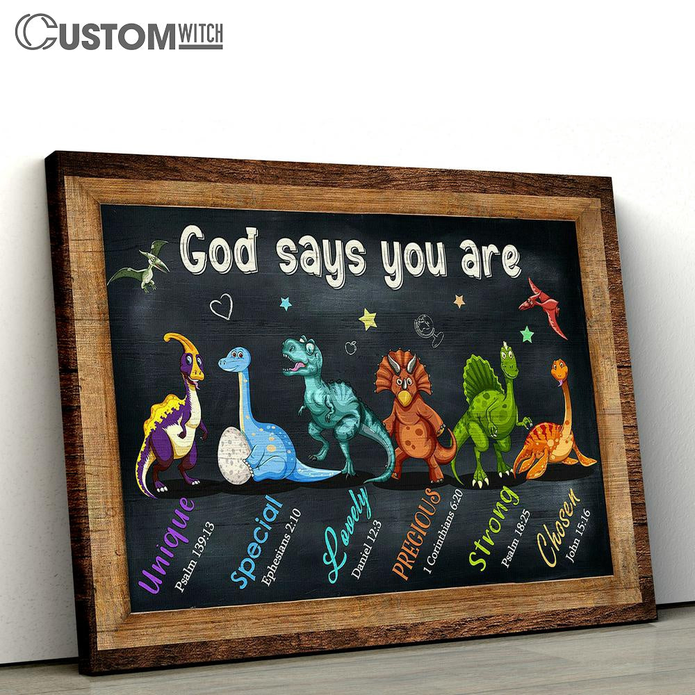 God Says You Are Dinosaur Little Star Canvas Wall Art - Bible Verse Canvas - Religious Prints