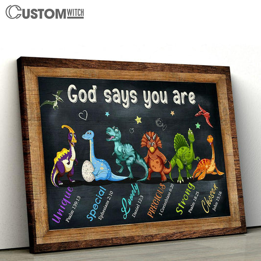 God Says You Are Dinosaur Little Star Canvas Wall Art - Bible Verse Canvas - Religious Prints