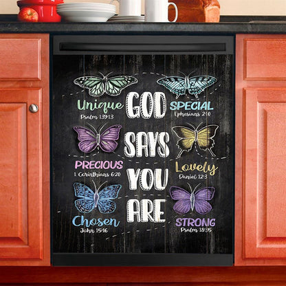 God Says You Are Dishwasher Cover, Bible Verse Dishwasher Stickers, Inspirational Kitchen Decor
