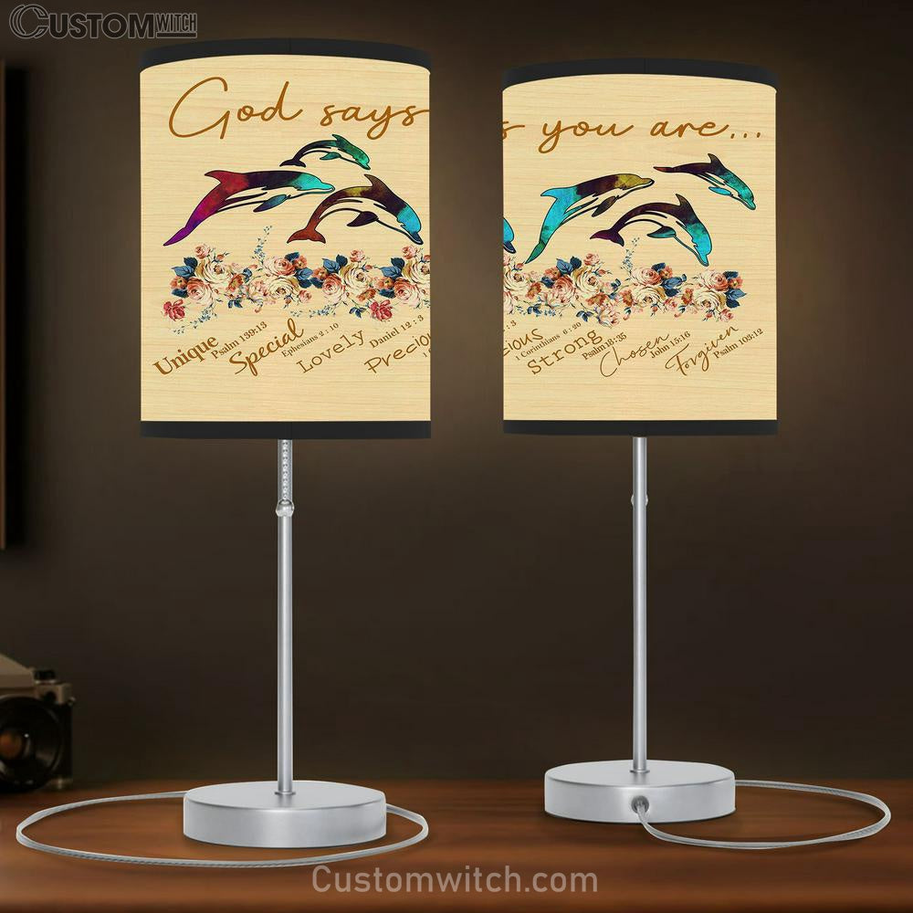 God Says You Are Dolphin Table Lamb Gift - Christian Wall Table Lamb - Scripture Table Lamb Prints