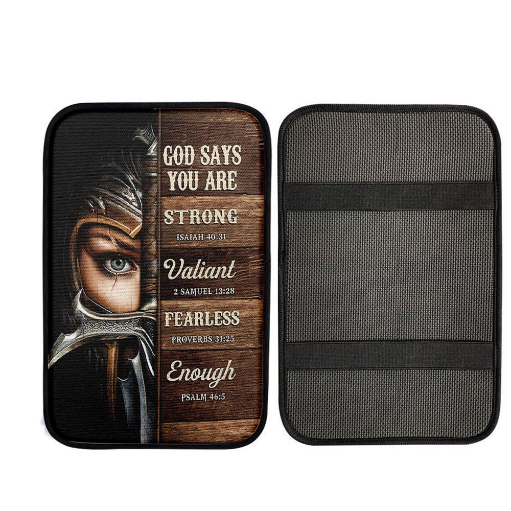 God Says You Are Female Warrior Car Armrest Pad - Knight Of God Car Center Console Cover, Christian Car Accessories