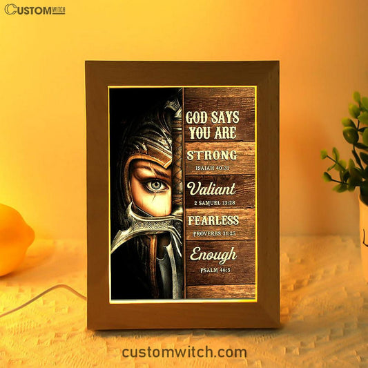 God Says You Are Female Warrior Frame Lamp - Knight Of God Frame Lamp Art - Bible Verse Art - Christian Inspirational Decor