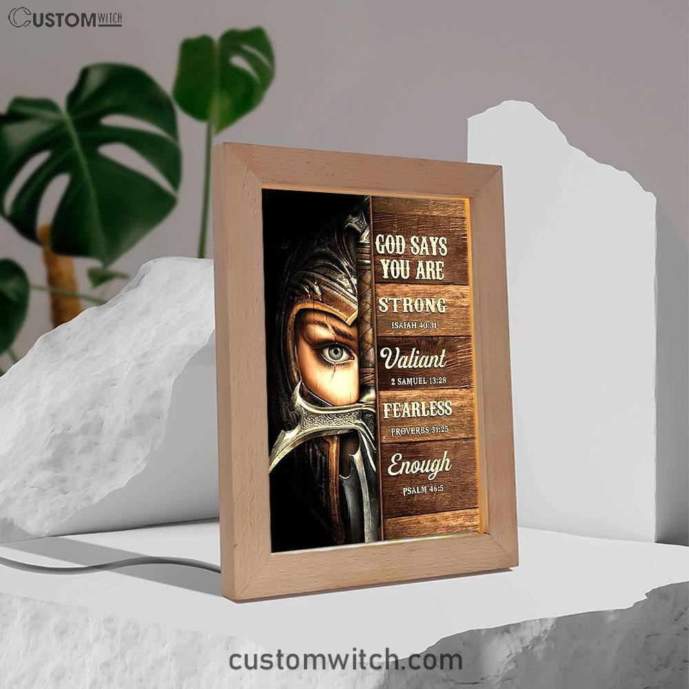God Says You Are Female Warrior Frame Lamp - Knight Of God Frame Lamp Art - Bible Verse Art - Christian Inspirational Decor