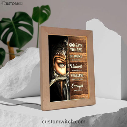 God Says You Are Female Warrior Frame Lamp - Knight Of God Frame Lamp Art - Bible Verse Art - Christian Inspirational Decor