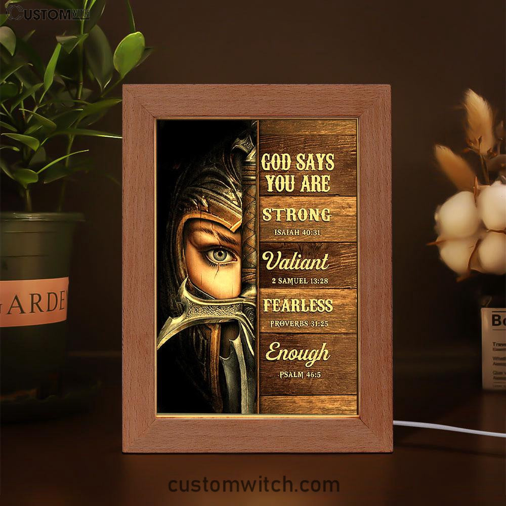 God Says You Are Female Warrior Frame Lamp - Knight Of God Frame Lamp Art - Bible Verse Art - Christian Inspirational Decor