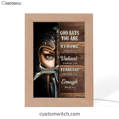 God Says You Are Female Warrior Frame Lamp - Knight Of God Frame Lamp Art - Bible Verse Art - Christian Inspirational Decor