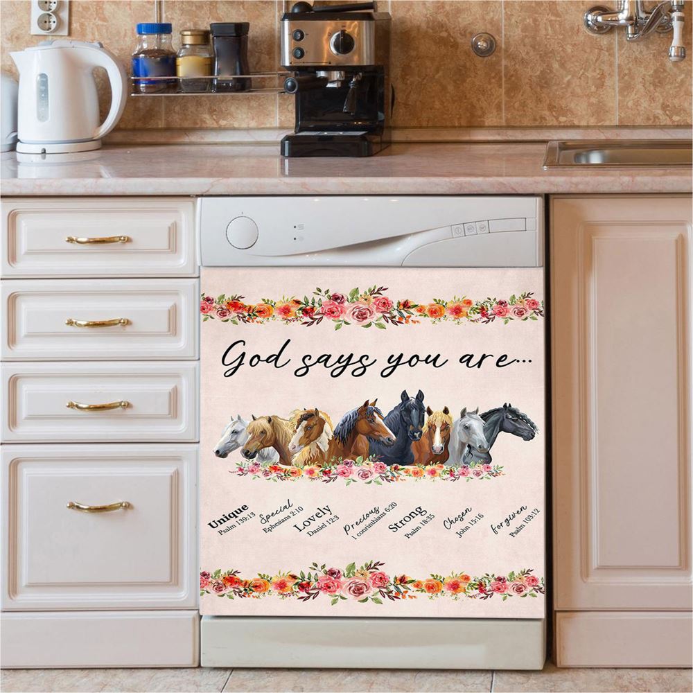 God Says You Are Flower Dishwasher Cover, Christian Dishwasher Stickers, Religious Kitchen Decor