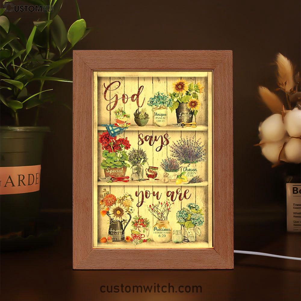 God Says You Are Flower Frame Lamp Art - Christian Frame Lamp - Religious Gifts Night Light