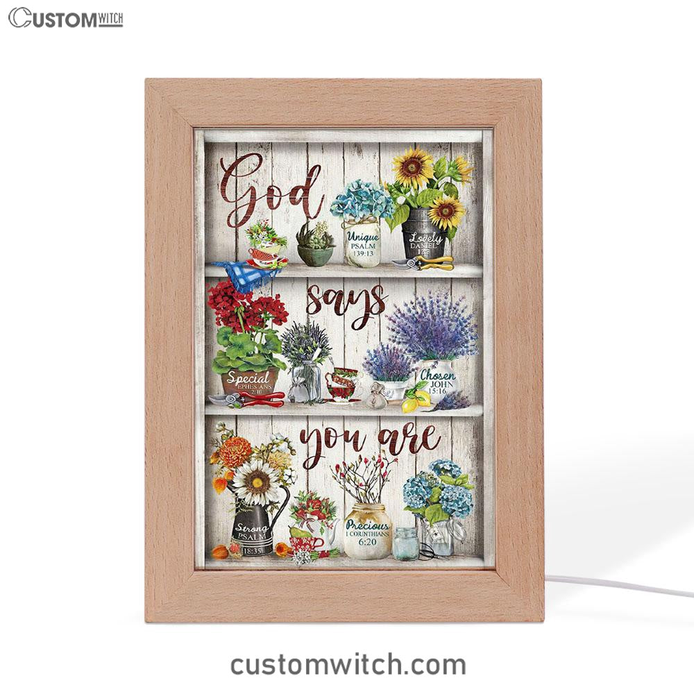 God Says You Are Flower Frame Lamp Art - Christian Frame Lamp - Religious Gifts Night Light