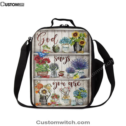 God Says You Are Flower Lunch Bag, Christian Lunch Bag, Religious Lunch Box For School, Picnic