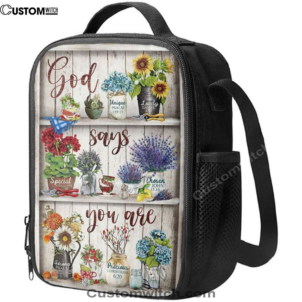 God Says You Are Flower Lunch Bag, Christian Lunch Bag, Religious Lunch Box For School, Picnic