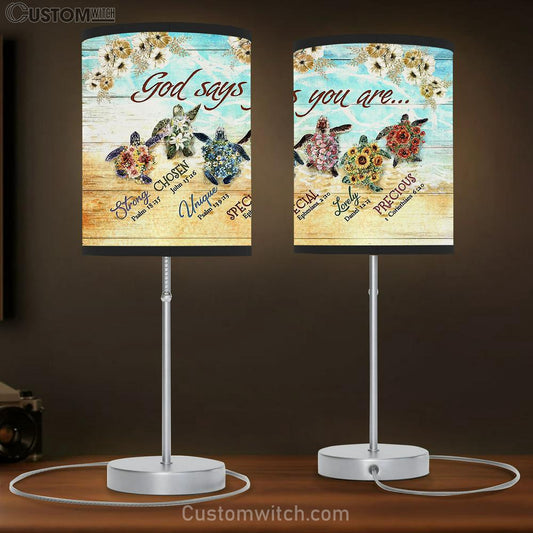God Says You Are Flower On The Beach Sea Turtles Table Lamb Painting - Christian Lamb Gift - Gifts For Turtle Lovers