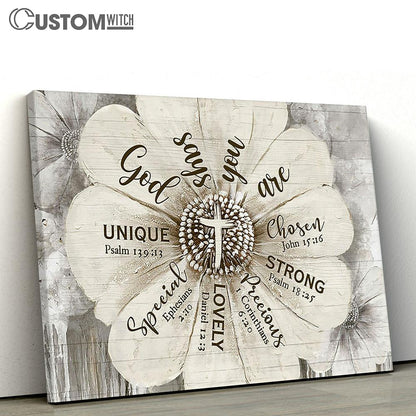 God Says You Are Flower Vintage Canvas Wall Art - Bible Verse Canvas - Religious Prints